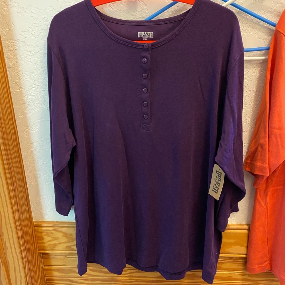 Duluth Trading Co Purple 3/4 Sleeve Henley